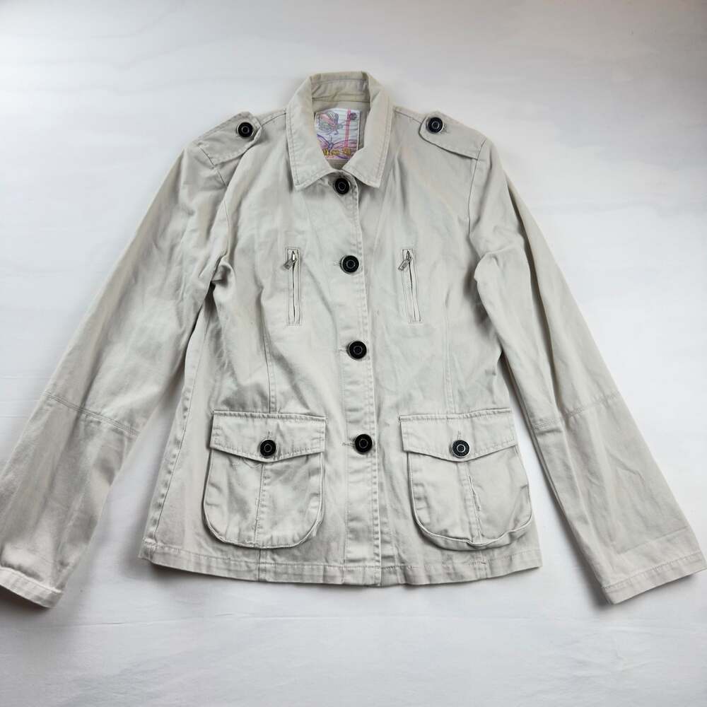 Miss 16 Women's Beige Button-Up Utility Field Jacket, Size Medium